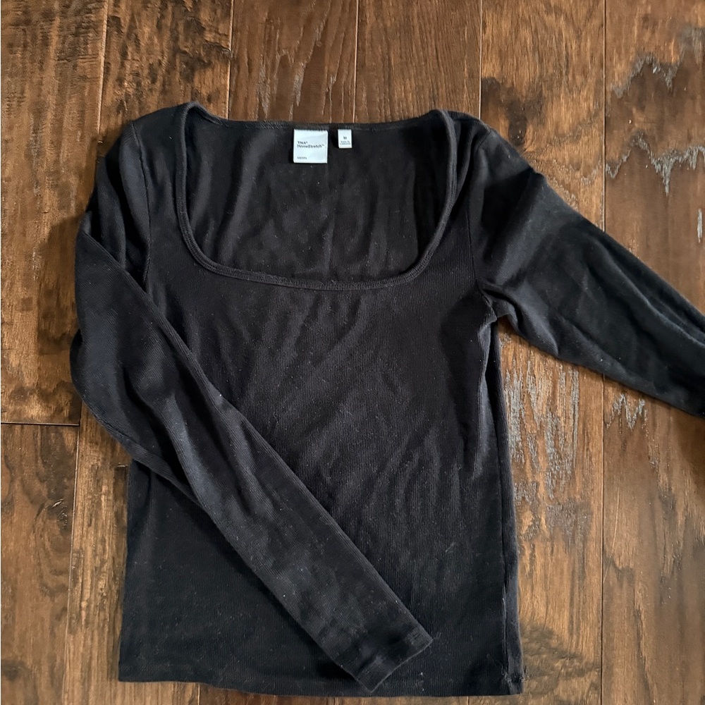 Aritzia Black Square-Neck Rib Long Sleeve Top